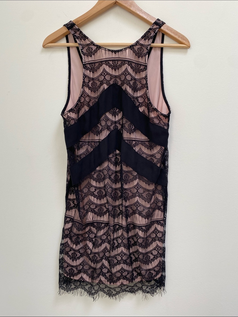 Nasty Gal Black Lace Overlay Beige Slip Midi Dress